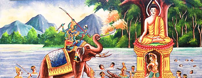 Siddhartha threatened by Mara - Asienreisender